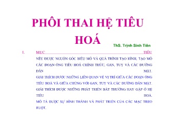 Bài giảng Phôi thai hệ tiêu hoá