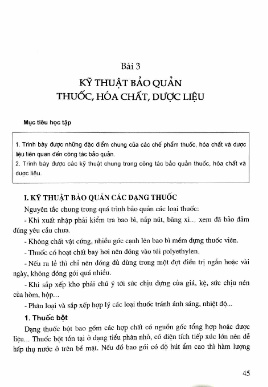 Giáo trình Quản lý tồn trữ thuốc - Bài 3: Kỹ thuật bảo quản thuốc, hóa chất, dược liệu