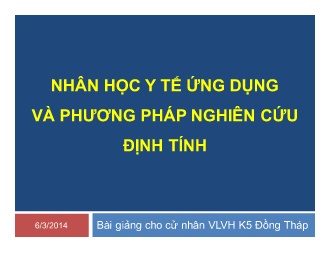 Bài giảng Phương pháp nghiên cứu định tính - Thông tin chung
